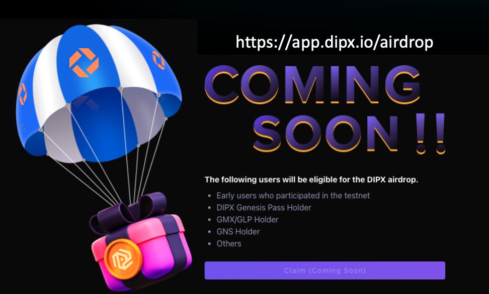 cryptotrader85's tweet photo. I just came across the @dipxfinance airdrop which will be taking place soon.

You may be eligible if you participated in the testnet or if you happened to hold GMX / GLP or GNS

Full details can be found here: https://t.co/CmrzM5wSYh

#Airdrop #DIPX https://t.co/Yq3fhdaeIC