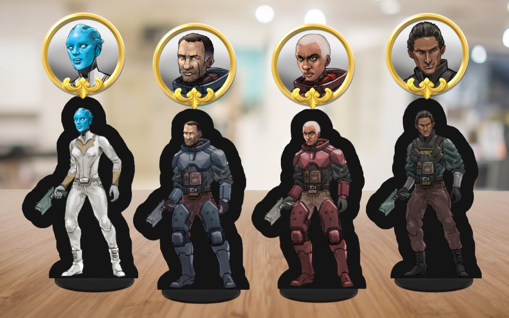 Something different, request from the Shamrock tier ($5 USD) patrons: Starship Crew!

This set has 6 minis, here's a sneak peek of 4 of them

Get them here: patreon.com/posts/81333724

#ttrpg #tabletopgaming #paperminiatures #scifiart