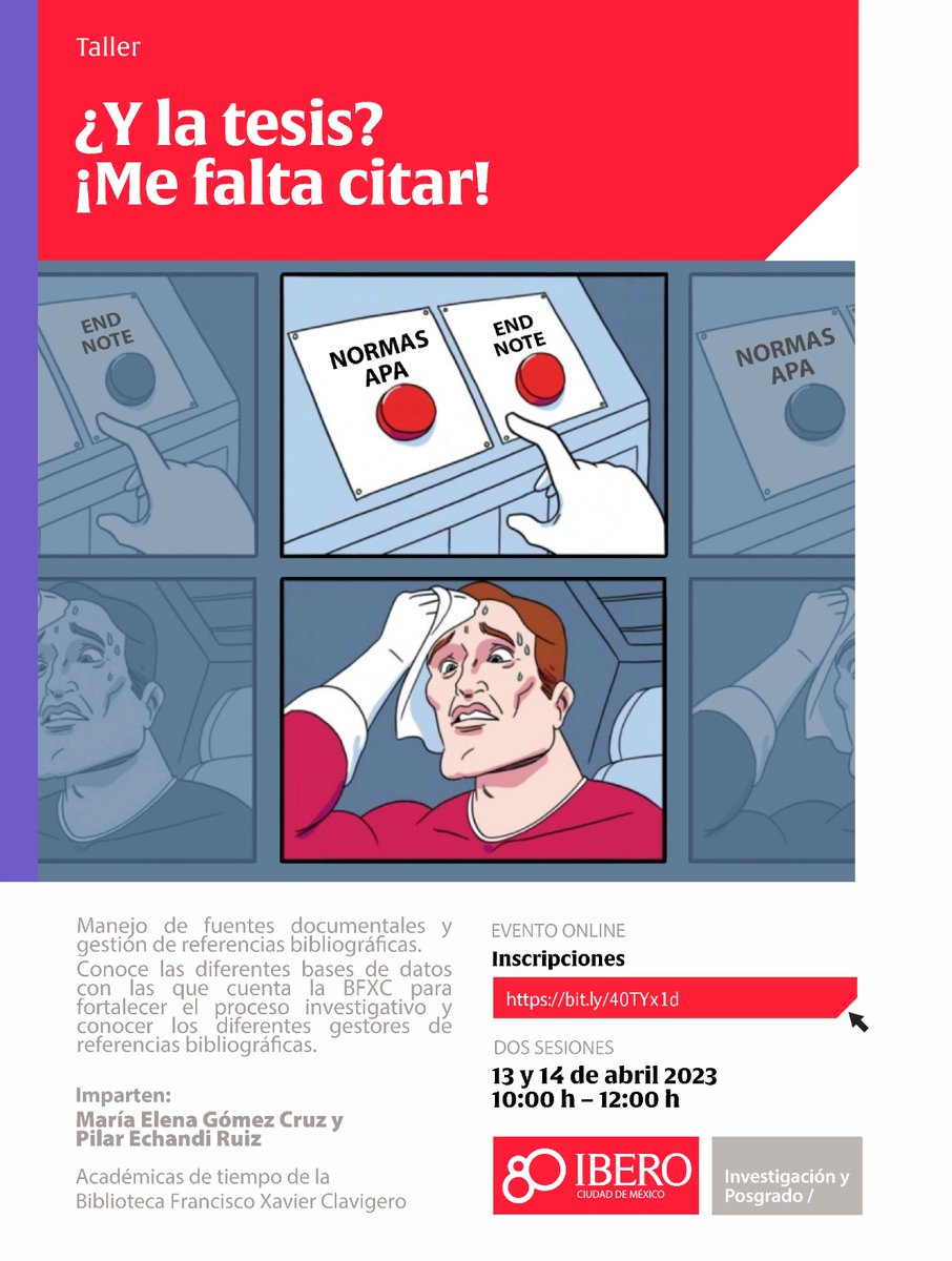 #QueNoSeTePase ¡Aprende todo sobre el manejo de fuentes documentales y conoce las diferentes bases de datos que tiene nuestra <a href="/bibliotecafxc/">Biblioteca FXC</a> ! Asiste al taller que se realizará 13 y 14 de abril. Regístrate 👉 bit.ly/40TYx1d