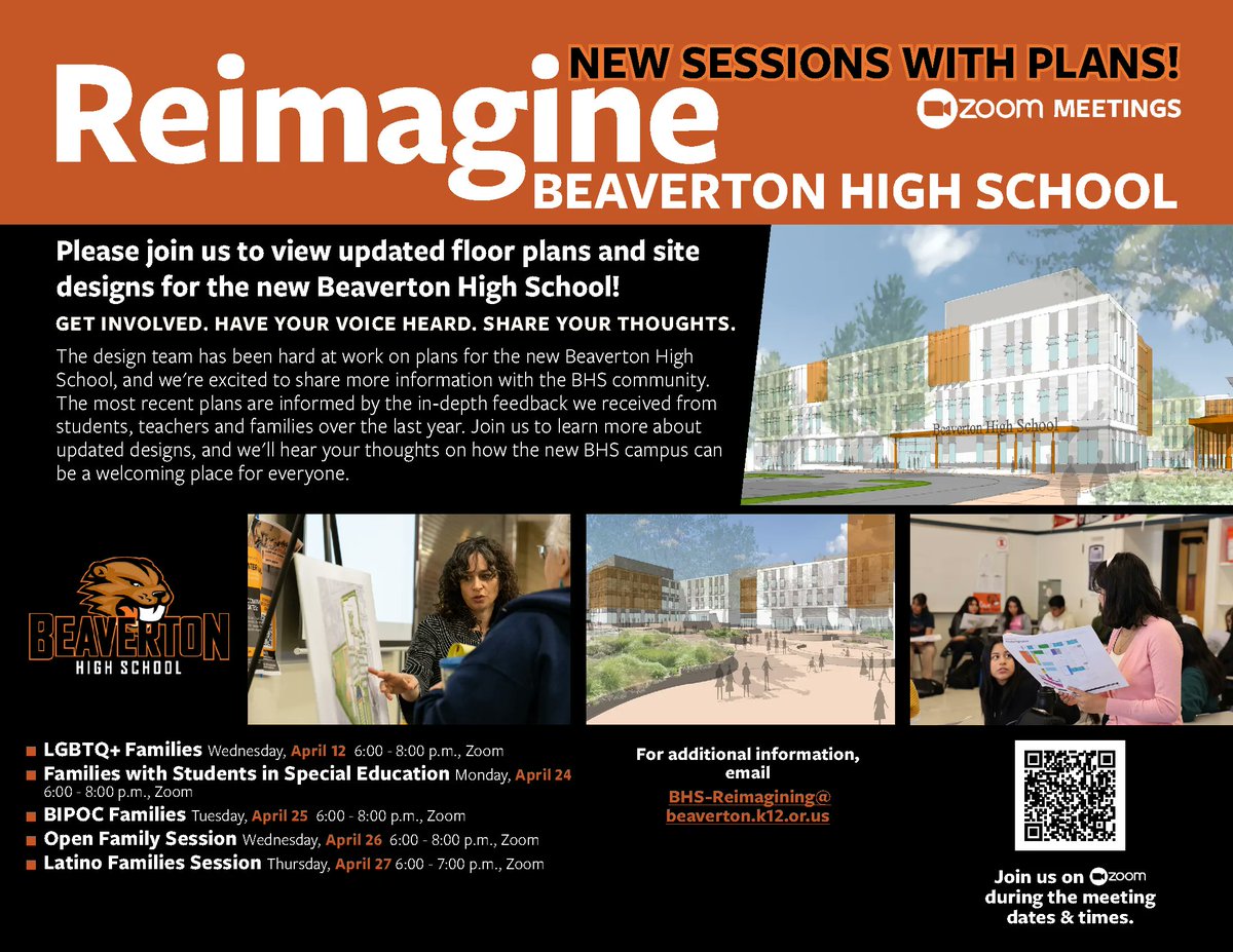 Want to hear more about the new Beaverton High School? Meadow Park is a feeder school to BHS. 

Families are invited to view updated floor plans and site designs 🚧 Link to join a Zoom session: bit.ly/3UqGBcf.

#BSDbond
#BSDtogether