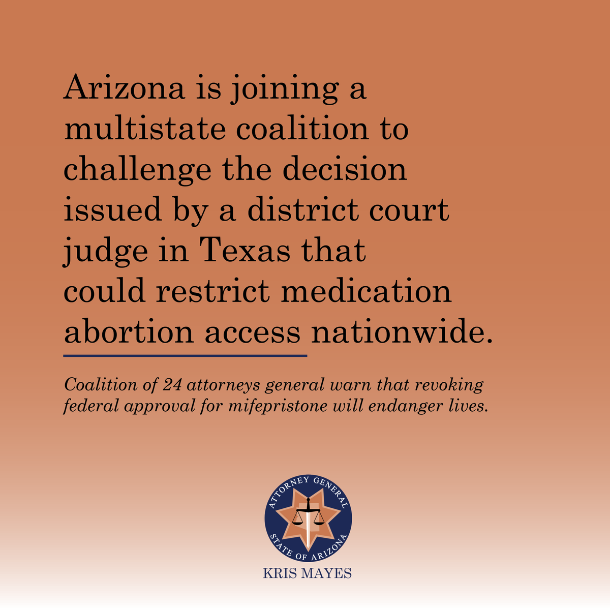 I am proud to join my fellow attorneys general in fighting for the rights of individuals to make their own personal medical decisions without interference from extremist judges and anti-abortion activists. More on the amicus brief: azag.gov/press-release/…