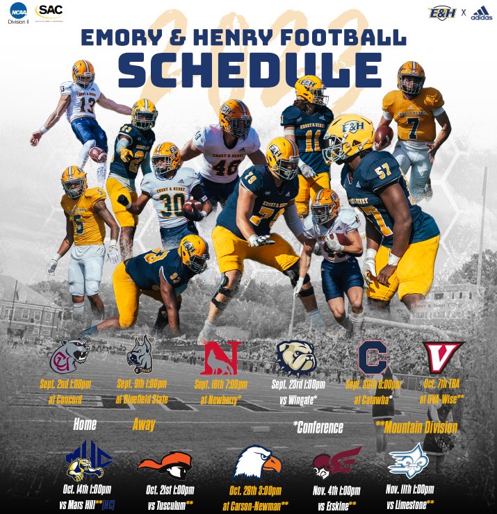 EmoryHenry_FB's tweet photo. See y’all in the Fall…
@SAC_Athletics @NCAADII 
#BlueCollarGoldStandard 
#LightShow #HardHatDefense https://t.co/ux2N1eQf4Z