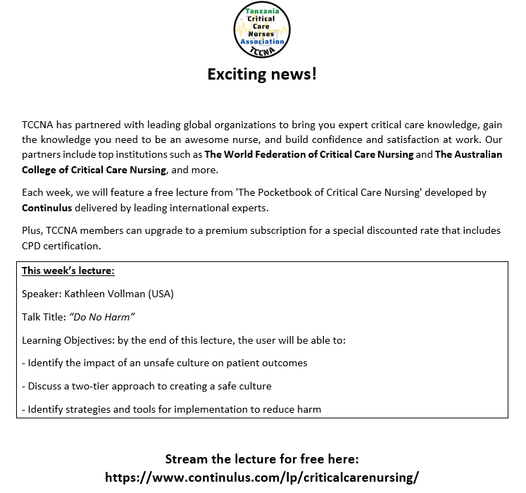 t_ccna's tweet photo. Exciting News!! 
We have partnered with leading global organizations to bring you expert critical care knowledge. Each week, we will feature a free lecture from 'The Pocketbook of Critical Care Nursing' developed by @continulus   delivered by leading international experts. https://t.co/oCv8kbaCN1