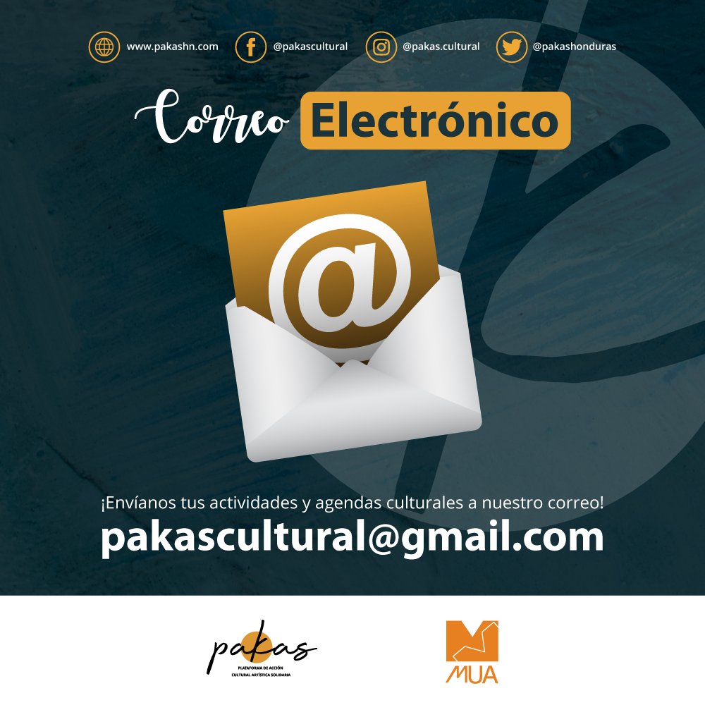 pakashonduras's tweet photo. #PAKAS | ¿Eres artista independiente, colectivo o centro cultural? Te invitamos a enviarnos tu agenda o programa cultural a nuestro correo electrónico: pakascultural@gmail.com para que podamos difundir tus actividades en nuestro sitio web https://t.co/2PIRsZikXw y redes sociales. https://t.co/kLcIglubLB
