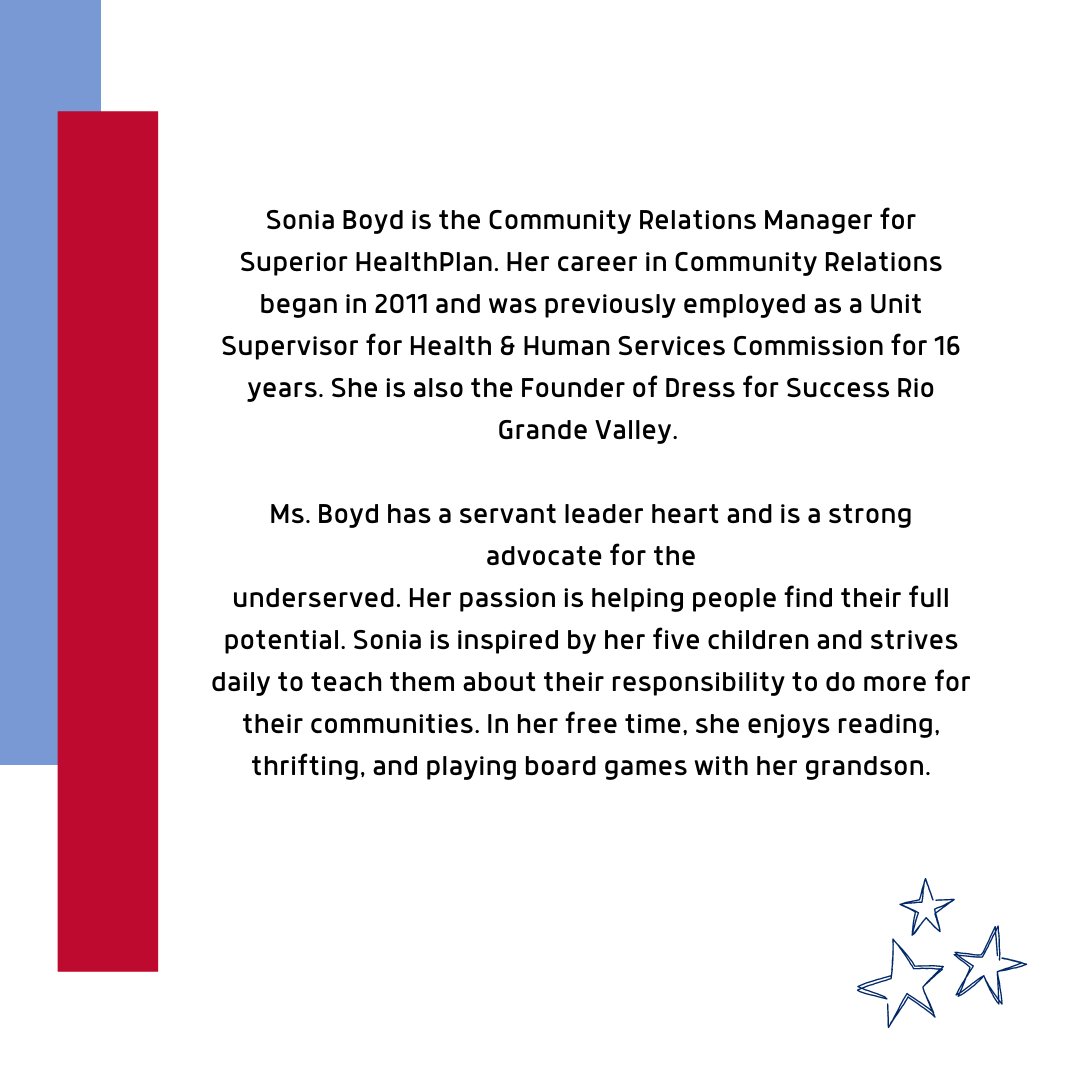 HealthLitTX's tweet photo. Meet Our Board Members: Introducing our Secretary, Sonia Boyd! https://t.co/10Yxn452mW
