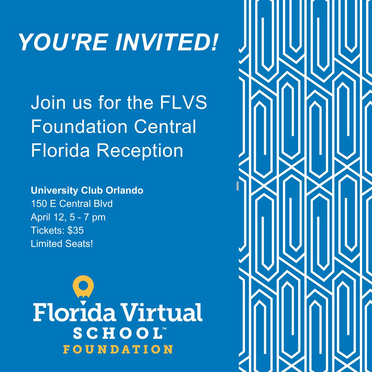 flvsfoundation's tweet photo. Only two days away! Join us at the FLVS Foundation Central Florida Reception this Wednesday, April 12, for an evening of fun and support for online education and technology access. 💻 Enjoy networking with other like-minded individuals who want to make a difference in the (1/2) https://t.co/8T09urzHnX