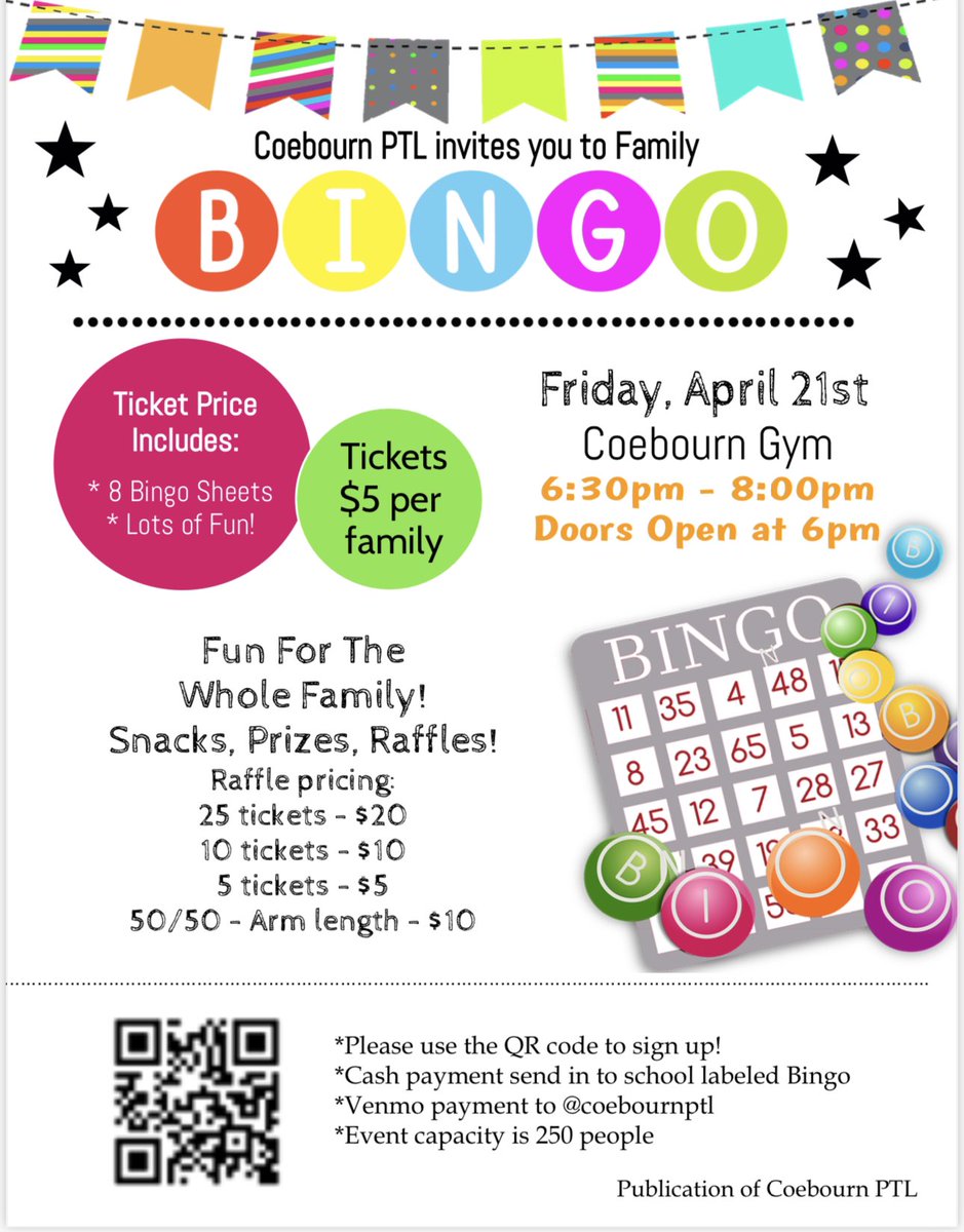 Don’t forget to register for Family Bingo on 4/21! <a href="/CoebournES/">Coebourn Elementary</a>