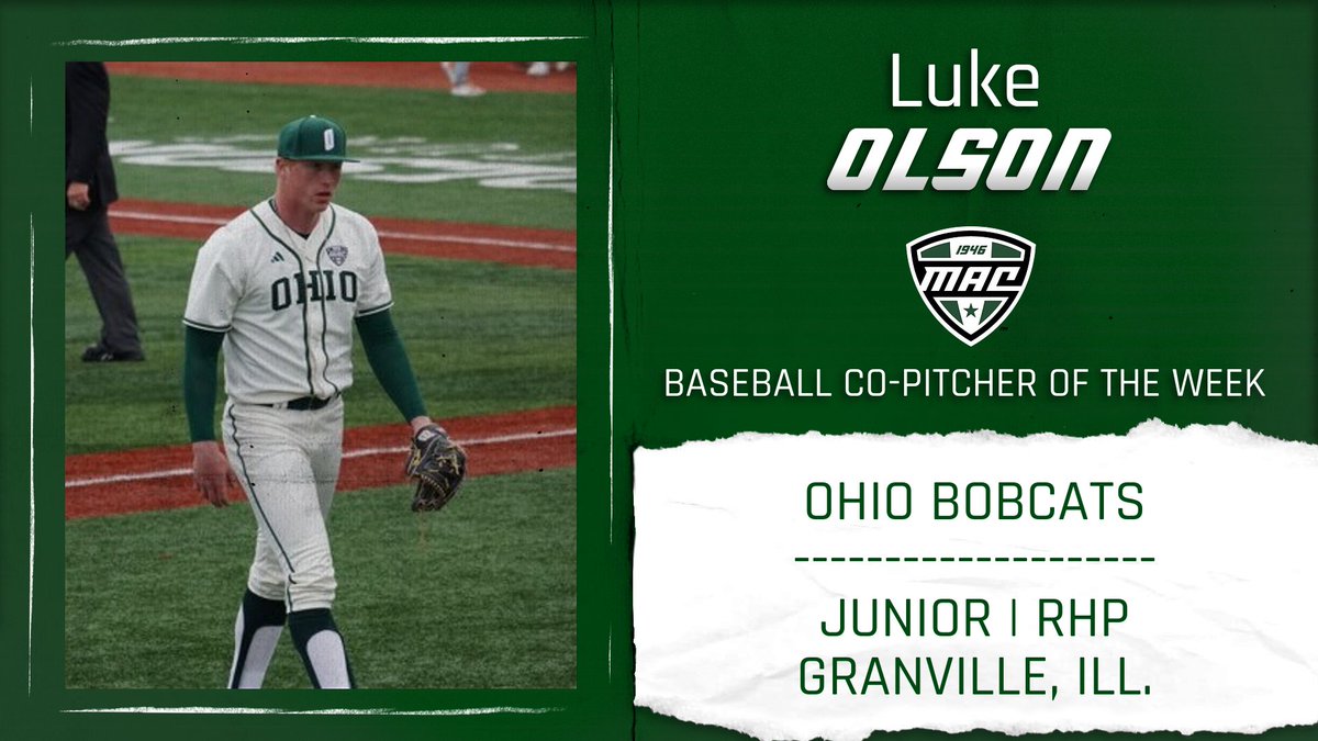 MACtion (@macsports) on Twitter photo Ohio's Luke Olson led the Bobcats in their 6-0 win over the Toledo Rockets on Friday, April 7. The junior was lights out, retiring seven Rockets and pitching a complete game. He didn't allow any runs and only gave up two hits in the 29 batters he faced.
<a href="/Ohio_Baseball/">Ohio Baseball</a> | #MACtion Ohio's Luke Olson led the Bobcats in their 6-0 win over the Toledo Rockets on Friday, April 7. The junior was lights out, retiring seven Rockets and pitching a complete game. He didn't allow any runs and only gave up two hits in the 29 batters he faced.
<a href="/Ohio_Baseball/">Ohio Baseball</a> | #MACtion