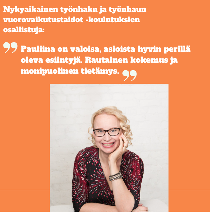 Kindafi's tweet photo. Haluatko tehdä oman asiantuntijuutesi näkyväksi verkossa? Tule oppimaan uutta Pauliinan valmennuksessa, kuten tyytyväinen osallistuja. Yhteydenotolla https://t.co/8zQ7GeOQPd pääset eteenpäin.
#kindasome #osaaminenesiin #työnhaku #asiantuntijaviestintä https://t.co/Br2wgxhFU6