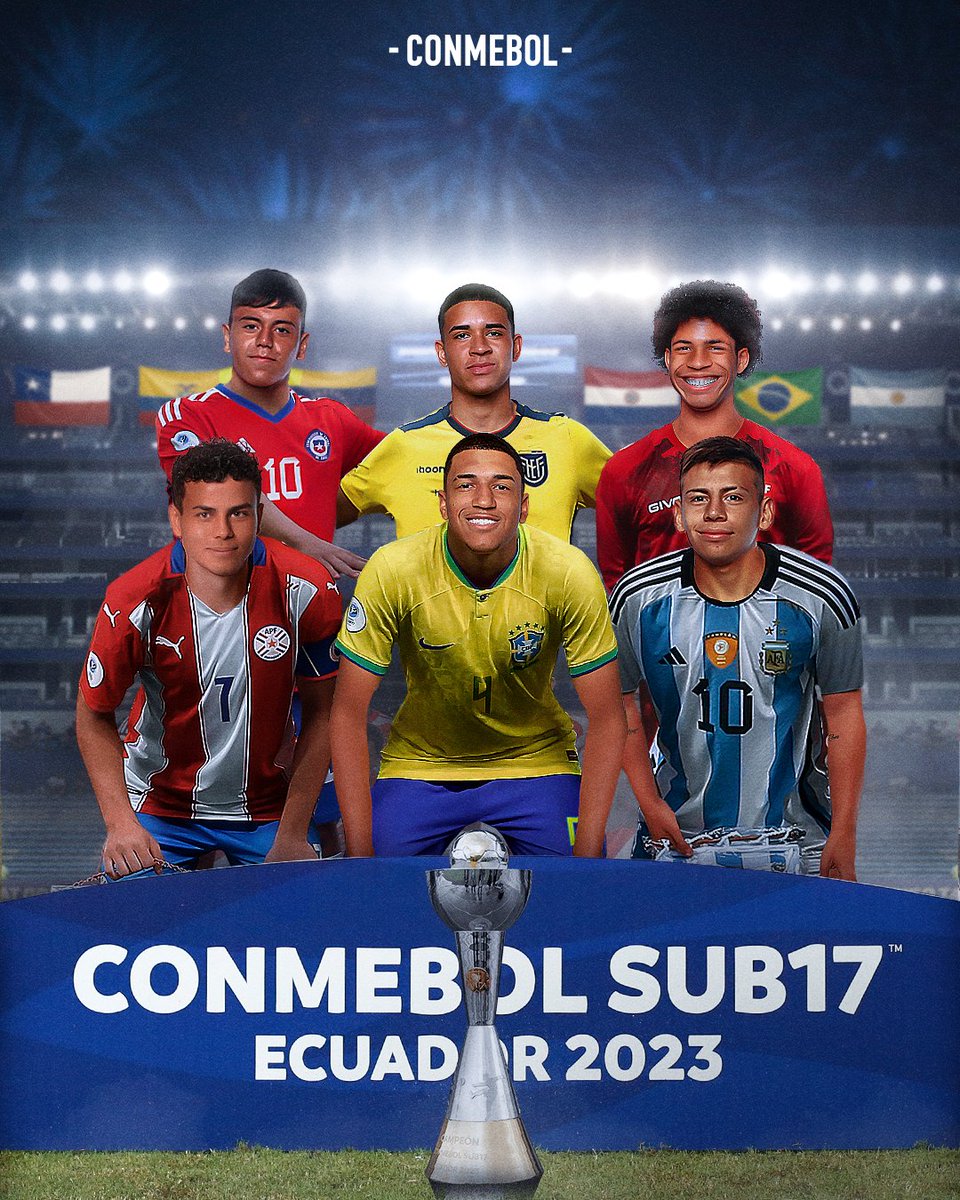 CONMEBOL's tweet photo. ¡Comienza la Fase Final de la CONMEBOL #Sub17! Seis selecciones siguen en la lucha por el título  😍

Vai começar a Fase Final da CONMEBOL #Sub17! Seis seleções seguem na disputa pelo título 🏆 https://t.co/sqNGlsJ4kZ