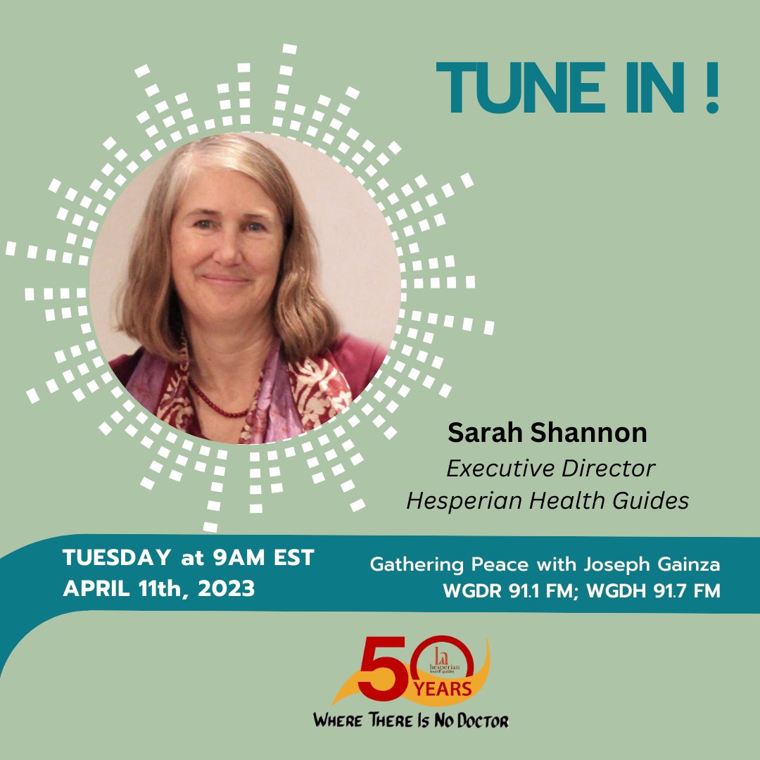 Hesperian's Executive Director, Sarah Shannon, will be speaking with Joseph Gainza on "Gathering Peace" tomorrow at 9AM EST!

Tune in live or listen to the recorded show: archive.wgdr.org/index.mob.php

#WTNDat50 #Health4All #WTND