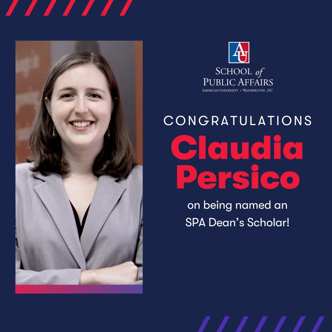 Congratulations to Prof. <a href="/ClaudiaLPersico/">Claudia Persico (@claudiapersico.bsky.social)</a> for being named a SPA Dean’s Scholar. This recognition is based on her remarkable research record and valuable contributions to SPA. SPA Dean’s Scholars are leading scholars and teachers in their fields. #SPAProud