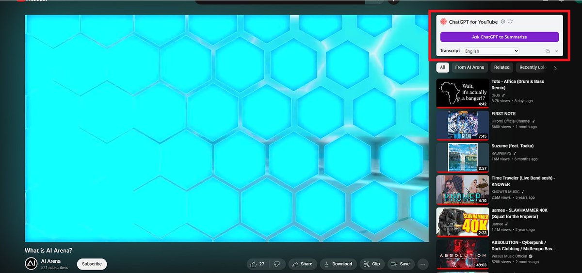 _Trucoteca's tweet photo. @aiarena_ Simply install the complement, go to a video, and click summarize (Red square), there are other settings you can fiddle with also. https://t.co/GI0kfUv82N