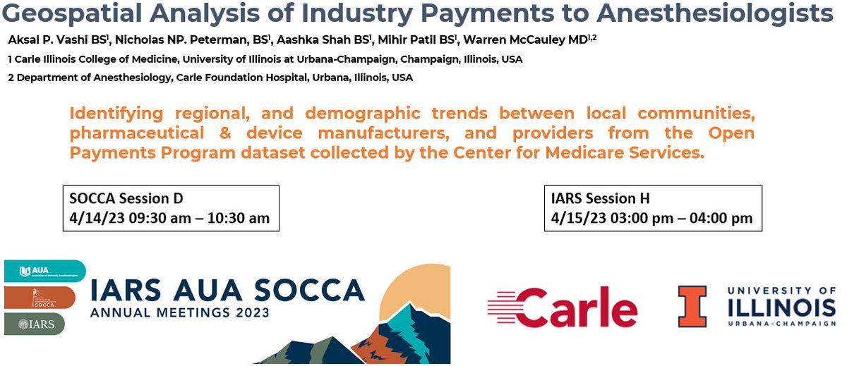 Excited to present our work at the IARS AUA SOCCA Annual Meetings in Denver this week! 

Can't wait to share our findings, learn a ton, and make new friends! Would love to connect with anyone that will be there! #anesthesiology #IARS23 #AUAAnes23 #SOCCA23