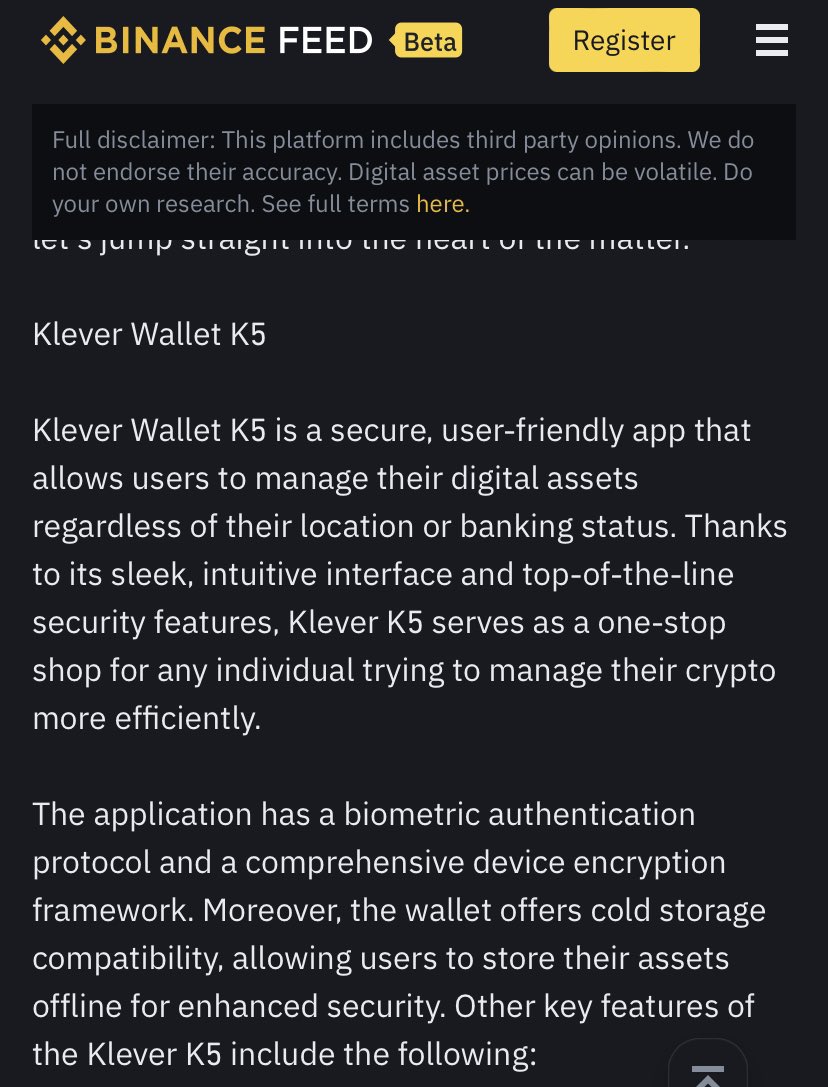 AdlerSofie's tweet image. According to #Binance Feed, #KleverWallet K5 is one of the 5 best and safest crypto wallets!  💜

Top 5 Hot Wallets to Check Out in 2023
👇
binance.com/en/feed/post/2…