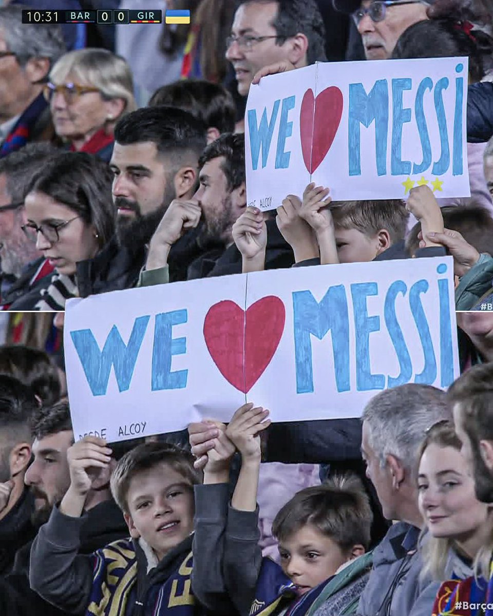 ESPNFC's tweet photo. Barcelona fans were chanting Lionel Messi's name during the 10th minute against Girona ❤️ https://t.co/yAe5uqJy08