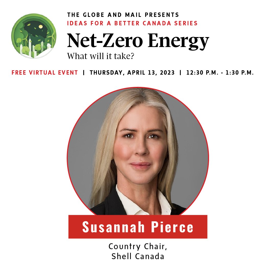 Shell Canada (@shell_canada) on Twitter photo Susannah Pierce will be speaking at <a href="/TheGlobeEvents/">Globe and Mail Events</a>’ Net-Zero Energy this Apr. 13. This free event will share practical suggestions and insights on how Canada can transition its energy sector for a cleaner tomorrow. To sign up, visit: tgam.ca/411DxWa #GlobeNetZero Susannah Pierce will be speaking at <a href="/TheGlobeEvents/">Globe and Mail Events</a>’ Net-Zero Energy this Apr. 13. This free event will share practical suggestions and insights on how Canada can transition its energy sector for a cleaner tomorrow. To sign up, visit: tgam.ca/411DxWa #GlobeNetZero