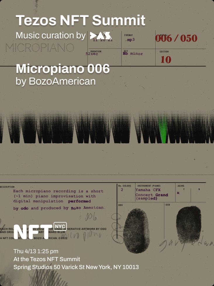 <a href="/SharkAnth0ny/">SHARK 🦈</a> <a href="/Smokable_Sefr/">Smokable | يُدَخَّنْ</a> 🧵 4/9

🎧  micropiano 006
✍️ <a href="/BozoAmerican/">Bozo American</a> 

Listen on DNS.xyz: dns.xyz/token/TEZOS:KT…