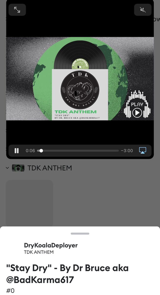 Make sure y’all go mint a copy of #StayDry by: Dr Bruce 👨🏻‍🔬 the <a href="/DryKoala/">Dry Koalas | Minting Now</a> aka TDK’s anthem now live for .007 ETH —&gt; dapp.drykoala.com/anthem

They set this mint up to ensure I make money on top of them buying the track for there community! Come join us in the tree house!