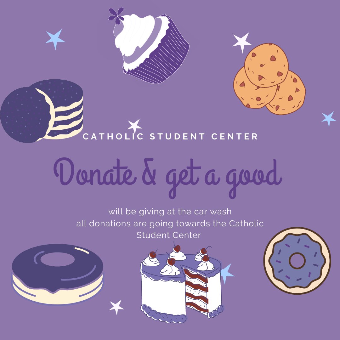 shsu_CSC's tweet photo. This FRIDAY join us if your vehicle needs a wash! Baked goods will be sold by donation!! donate and get a treat!  
#fundraiser #carwash #shsu #huntsville #samhouston https://t.co/sBAj9zvkxP