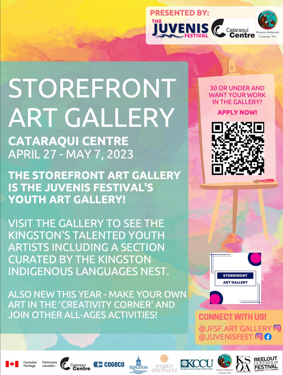 Juvenis Festival (@juvenisfest) on Twitter photo The Juvenis Festival's Storefront Art Gallery is coming to the <a href="/CataraquiCentre/">Cataraqui Centre</a> on April 27, 2023!
This year we're so grateful to be partnering with both the <a href="/CataraquiCentre/">Cataraqui Centre</a> and Kingston Indigenous Languages Nest to put on this event.
#ygkkingston #ygkarts #ygk #ygkyouth The Juvenis Festival's Storefront Art Gallery is coming to the <a href="/CataraquiCentre/">Cataraqui Centre</a> on April 27, 2023!
This year we're so grateful to be partnering with both the <a href="/CataraquiCentre/">Cataraqui Centre</a> and Kingston Indigenous Languages Nest to put on this event.
#ygkkingston #ygkarts #ygk #ygkyouth