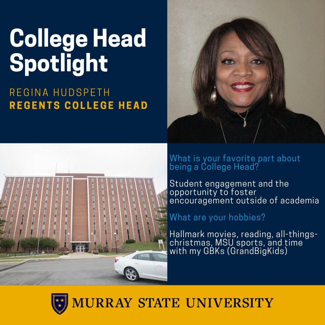 Meet your College Head from Regents, Regina Hudspeth! Regina has been a College Head for going on two years now and has been making a difference in Regents College the whole time! If you see Regina around campus, ask how you can get involved in the Regents community!