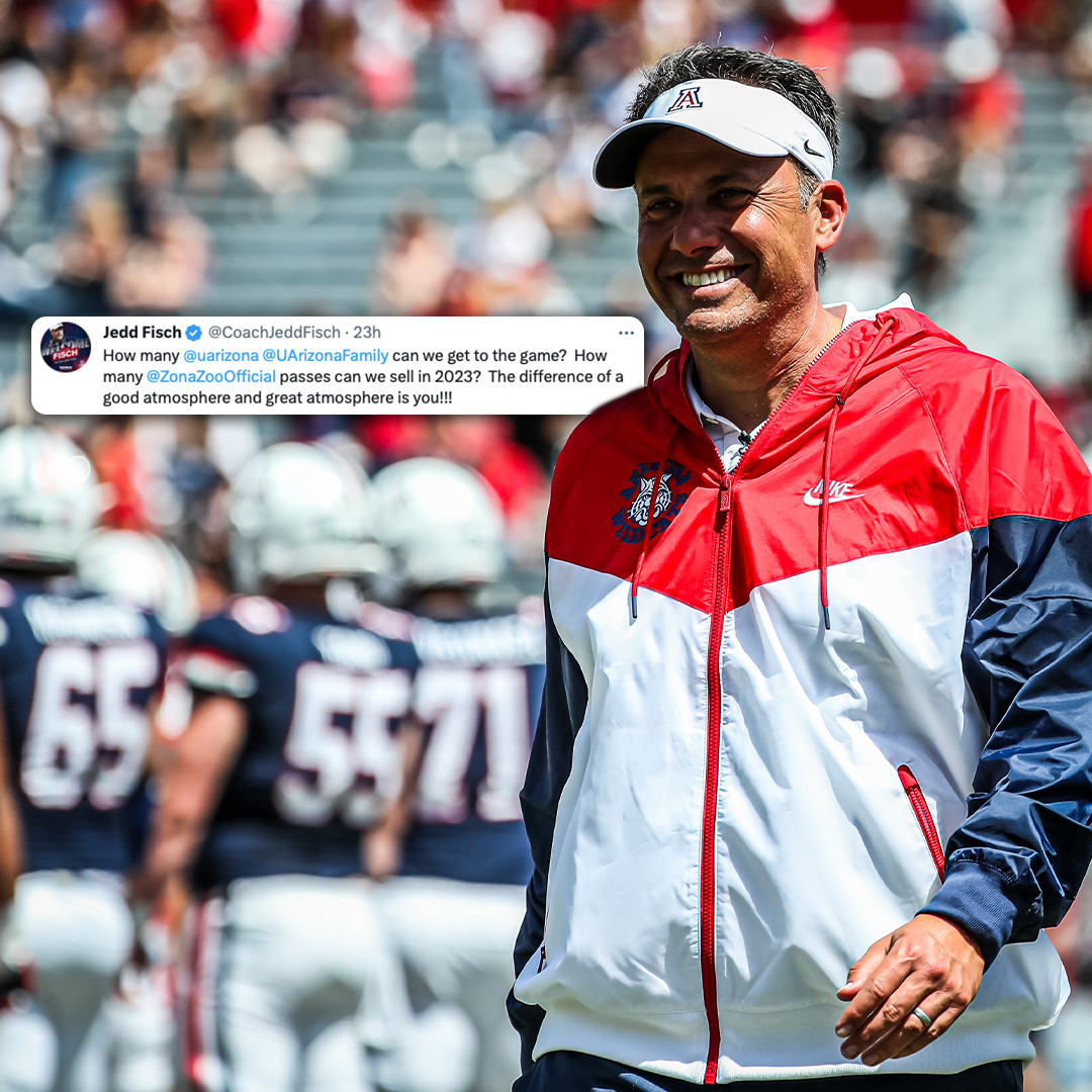 ArizonaFBall's tweet photo. You heard @CoachJeddFisch, Wildcat Nation we need you in full force this Saturday at 3:30 PM for our Spring Game🔵🔴

Get your 𝐅𝐑𝐄𝐄 Spring Game tickets and your 2023 Season tickets today!
Spring Game 🎟️: https://t.co/PNK4fceOGv
Season Tickets 🎟️: https://t.co/yJfOWLGxMX https://t.co/RDoFIjajXV