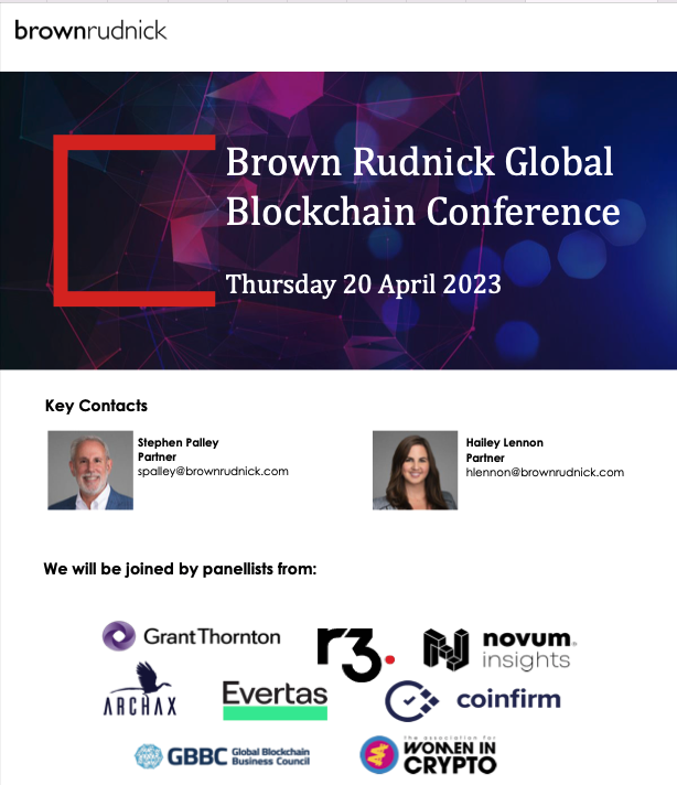 HaileyLennonBTC's tweet photo. Heading to London next week for our @BrownRudnickLLP Global Blockchain Conference

See here for more information and to RSVP: https://t.co/u5W9jG73n3 https://t.co/mNypuc7nKX