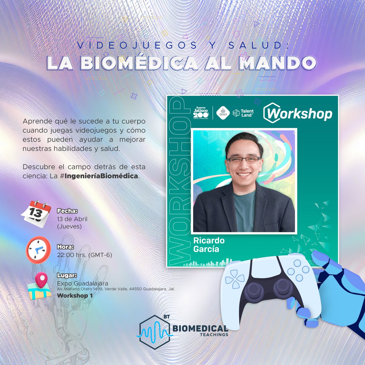 BioTeachings's tweet photo. ¡Descubre qué le sucede a tu cuerpo cuando juegas videojuegos y cómo estos pueden ayudar a mejorar nuestras habilidades y salud!

Acompáñanos en el #Workshop Videojuegos y salud: La Biomédica al mando 🎮🙌🏻🤩 https://t.co/B3bjuGXtDX