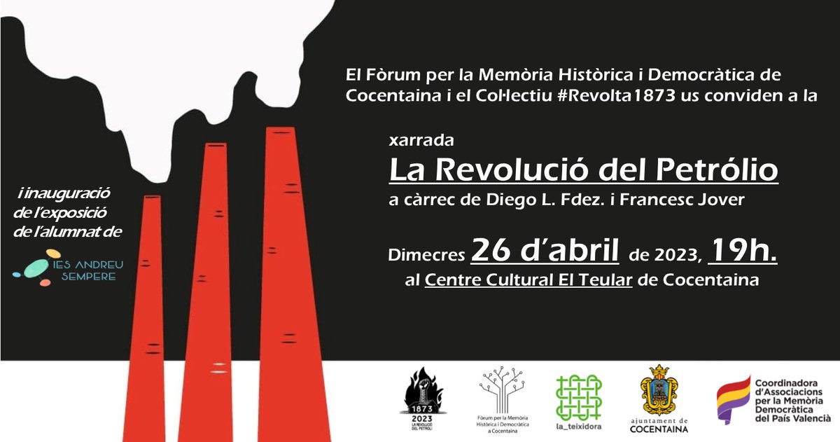 DLMalatesta's tweet photo. Dimecres 26 d'abril, 19h., al Centre Cultural El Teular de #Cocentaina
Als #Algars va esclatar el conflicte
@RadioCocentaina @ACocentaina @elcomtatantifa https://t.co/thW6fZaBHp