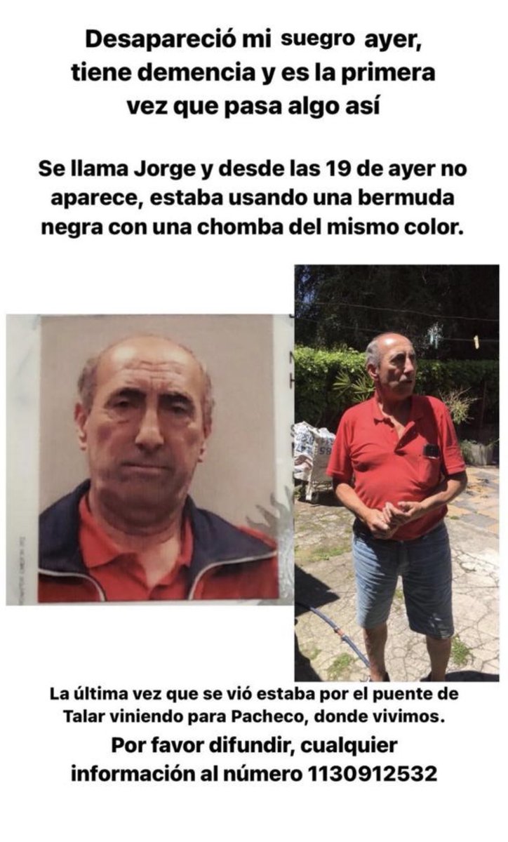 Es el padre de una amiga. 
Les pido por favor ayuda para difundir y que aparezca lo más pronto posible. Desde ya, 
¡MUCHAS GRACIAS por tu RT!
