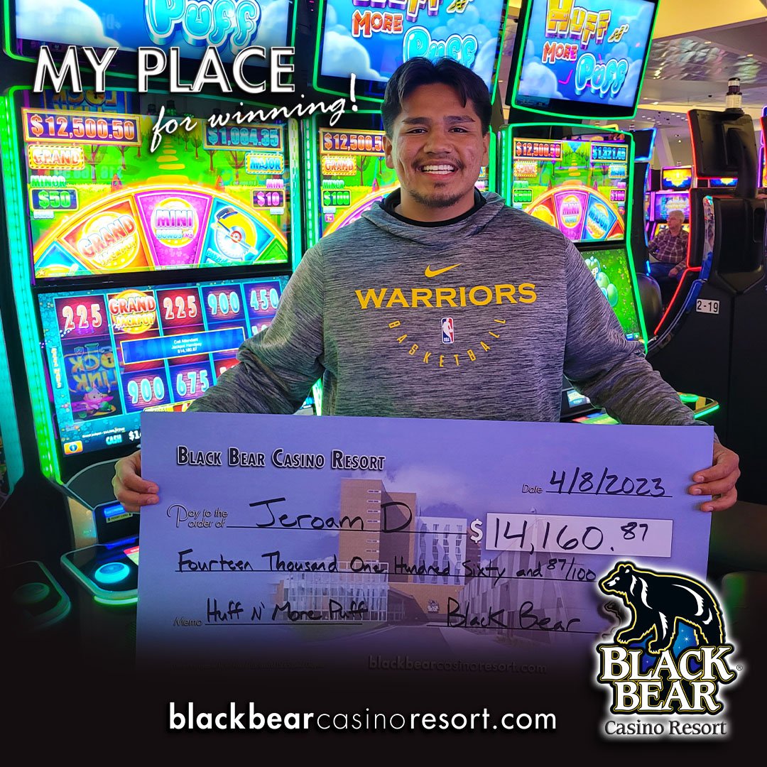 JACKPOT ALERT!! 📷📷 Congratulations Jeroam D. on your BIG WIN of $14,160.87 on Huff N' More Puff! 📷 #MyPlaceForEntertainment #BlackBearCasinoResort #BBCR #MyPlaceForSlots #MyPlaceToPlay #Jackpot #bigwinner #huffnmorepuff