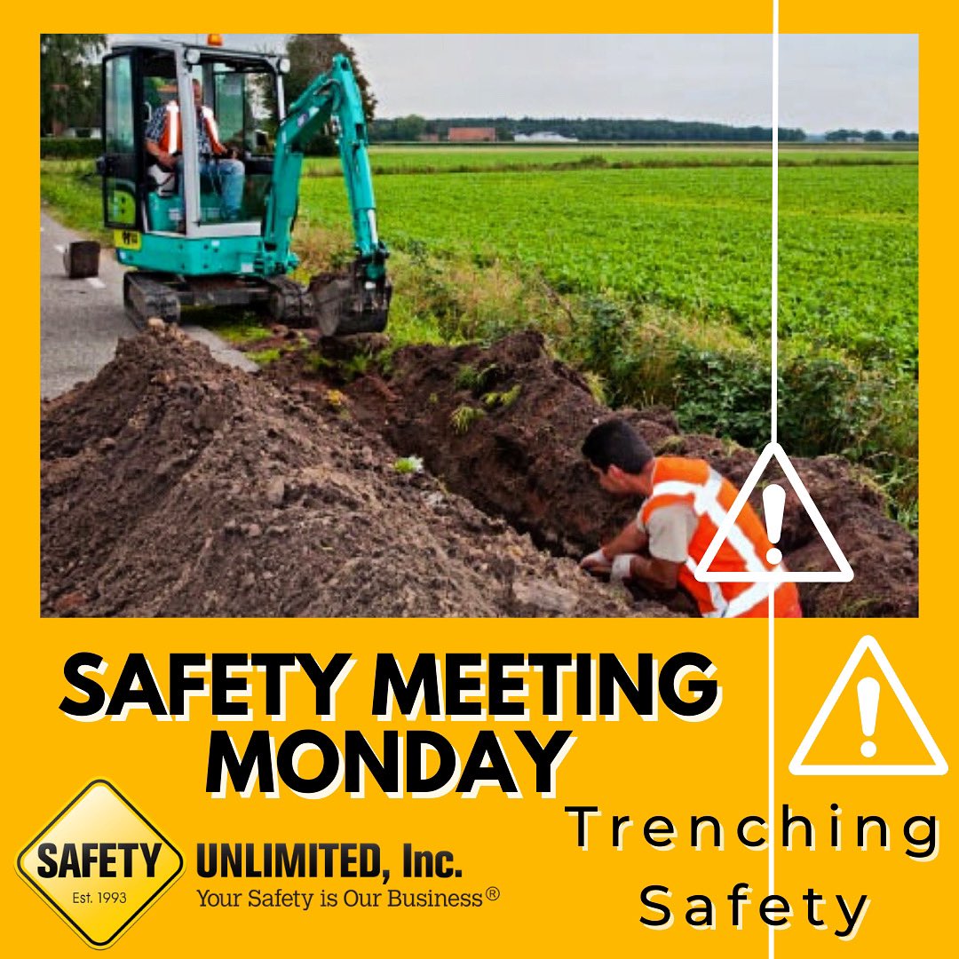 SafetyUnlimited's tweet photo. It’s Safety Meeting Monday!
This week’s topic is Trenching Safety. 

For more information about safe trenching practices, check out the latest Safety Meeting topic from Safety Matters Weekly. 

https://t.co/Hza7mVTuBx

#safetyunlimited #safety #safetytraining #safetymattersweekly https://t.co/57x2vDgrSH