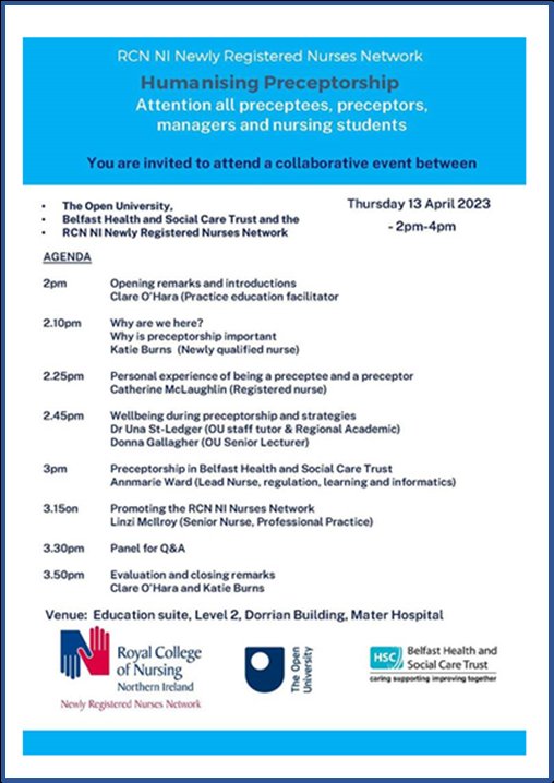 Dr Una St Ledger (@unaledger) on Twitter photo We are delighted to be supporting Open University nursing student Katie Burns in this collaborative Humanising Preceptorship Event in partnership with <a href="/RCN_NI_NRN/">RCN NI Newly Registered Nurses Network</a>, <a href="/BelfastTrust/">Belfast Trust</a> <a href="/OUBelfast/">The OU in Northern Ireland</a> <a href="/dmg243/">Donna Gallagher</a> clare ohara, <a href="/LinziMcilroy/">linzi mcilroy</a> <a href="/mcq_claire/">Claire McQuillan</a>, <a href="/RCN_NI/">RCN Northern Ireland</a> <a href="/Caitlin1888/">Catherine McLaughlin 🇮🇪</a> We are delighted to be supporting Open University nursing student Katie Burns in this collaborative Humanising Preceptorship Event in partnership with <a href="/RCN_NI_NRN/">RCN NI Newly Registered Nurses Network</a>, <a href="/BelfastTrust/">Belfast Trust</a> <a href="/OUBelfast/">The OU in Northern Ireland</a> <a href="/dmg243/">Donna Gallagher</a> clare ohara, <a href="/LinziMcilroy/">linzi mcilroy</a> <a href="/mcq_claire/">Claire McQuillan</a>, <a href="/RCN_NI/">RCN Northern Ireland</a> <a href="/Caitlin1888/">Catherine McLaughlin 🇮🇪</a>