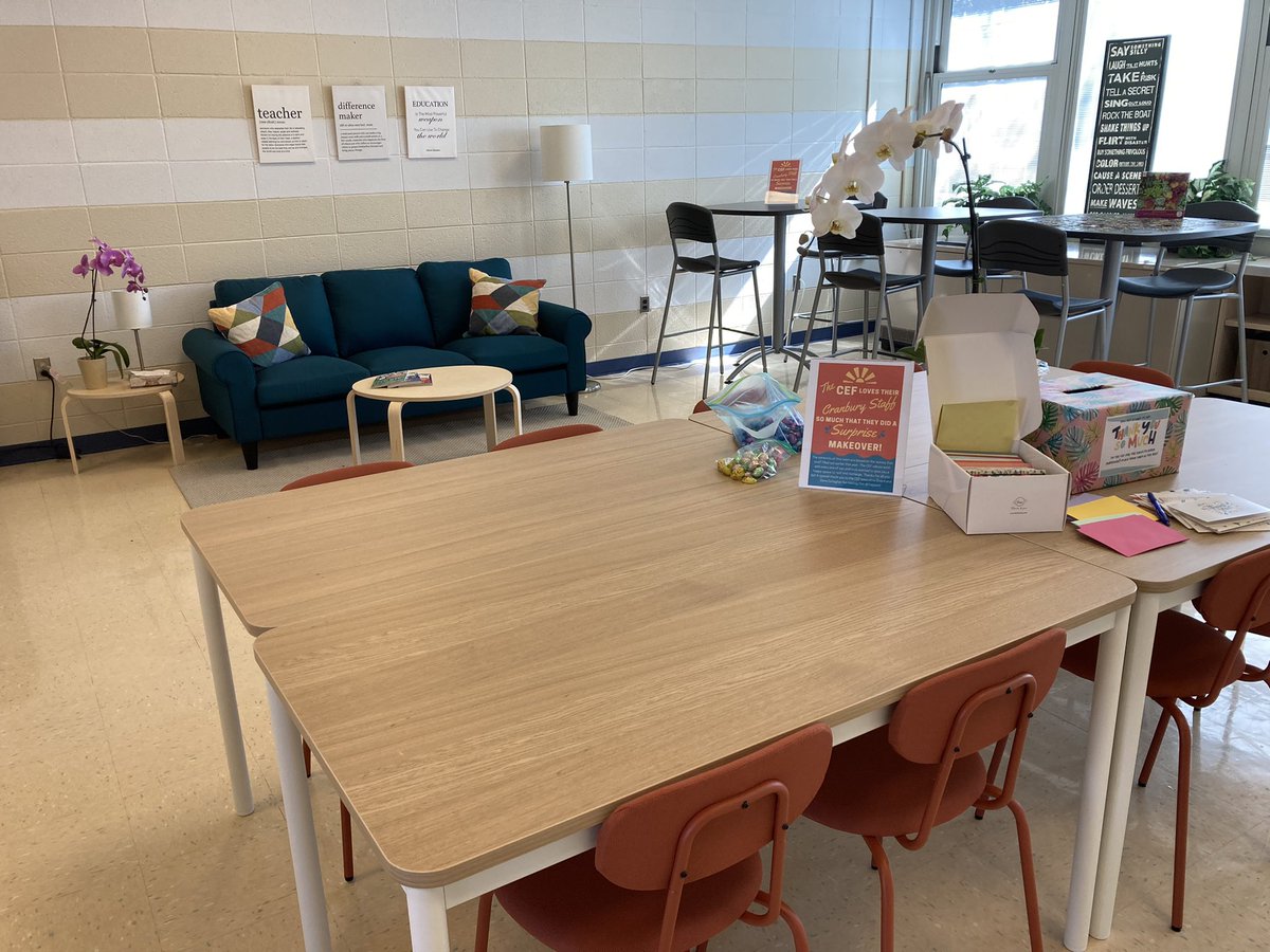 Cranbury School staff returned from Spring Break today with an awesome surprise from the CEF… a Teacher’s Lounge makeover! Thank you for being a great partner and supporter of both our staff and school!