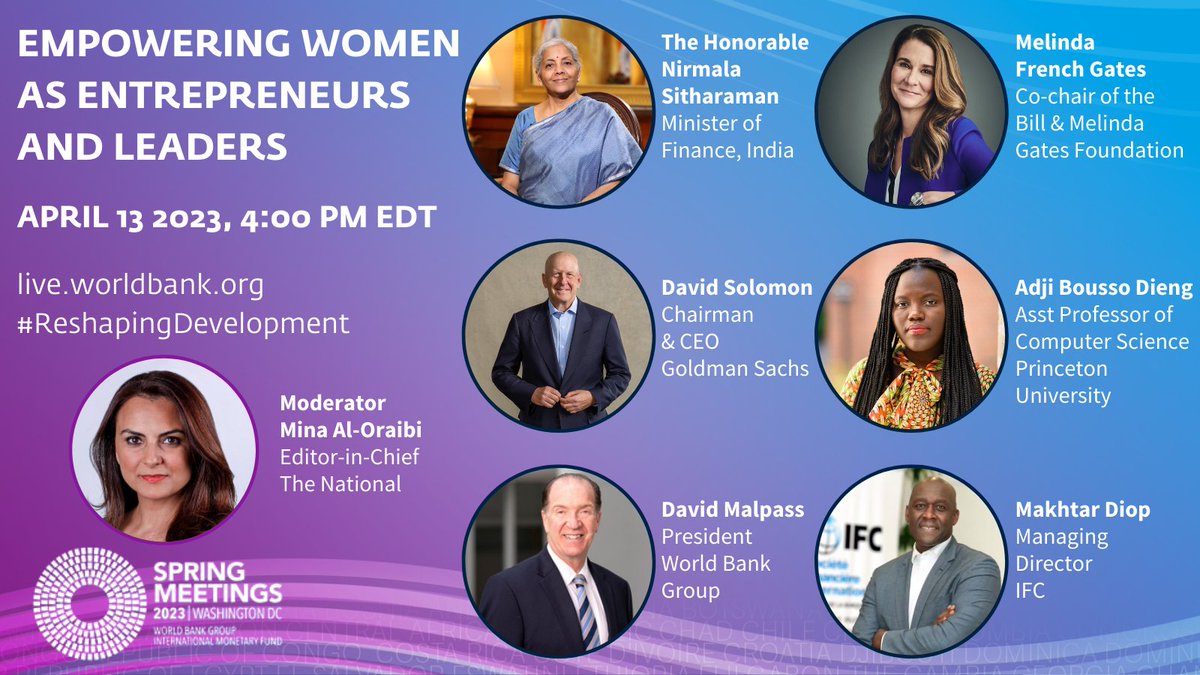 Building inclusive societies where women have equal access to opportunities is not only a moral imperative but an economic necessity. TUNE IN on April 13, 4 pm EDT to hear from experts &amp; entrepreneurs on how to empower women: wrld.bg/ojTa50NtXW6   #ReshapingDevelopment