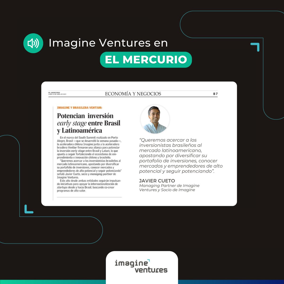 imaginefund's tweet photo. ¡La innovación no tiene fronteras! Estamos felices de anunciar la nueva alianza que cerramos con VENTIUR que tiene como objetivo potenciar la inversión early stage entre Brasil y Latam.🚀🌎

Únete a nuestro ecosistema llenando este formulario: https://t.co/KBXRQvBsZg

#Imagine https://t.co/QqTseXSSHe