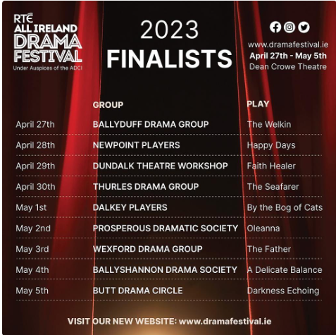 RTÉ (@rte) on Twitter photo The running order for the 2023 RTÉ All Ireland Drama Festival has just been announced, and the countdown is now on for Festival week!
Tickets go on general sale on April 14 via deancrowetheatre.com
<a href="/AllIrelandDram1/">RTÉ All IrelandDrama</a> <a href="/ADCI_Forum/">ADCI</a> <a href="/Dean_Crowe/">Dean Crowe Theatre</a> #amateurdrama #theatre #athlone The running order for the 2023 RTÉ All Ireland Drama Festival has just been announced, and the countdown is now on for Festival week!
Tickets go on general sale on April 14 via deancrowetheatre.com
<a href="/AllIrelandDram1/">RTÉ All IrelandDrama</a> <a href="/ADCI_Forum/">ADCI</a> <a href="/Dean_Crowe/">Dean Crowe Theatre</a> #amateurdrama #theatre #athlone
