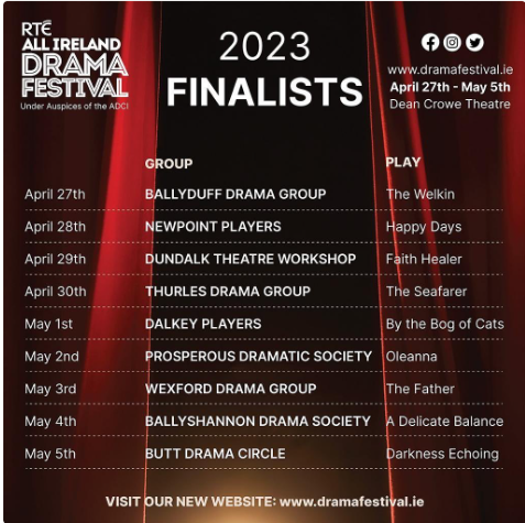 The running order for the 2023 RTÉ All Ireland Drama Festival has just been announced, and the countdown is now on for Festival week! Tickets go on general sale on April 14 via deancrowetheatre.com @AllIrelandDram1 @ADCI_Forum @Dean_Crowe #amateurdrama #theatre #athlone