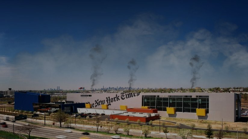 The New York Times print facility in Queens, NY is an eyesore for its local community, consuming thousands of gallons of chemicals &amp; ink each year. Heavy trucks transport up to 500,000 papers daily as the NYT refuses to switch to a fully digital format.