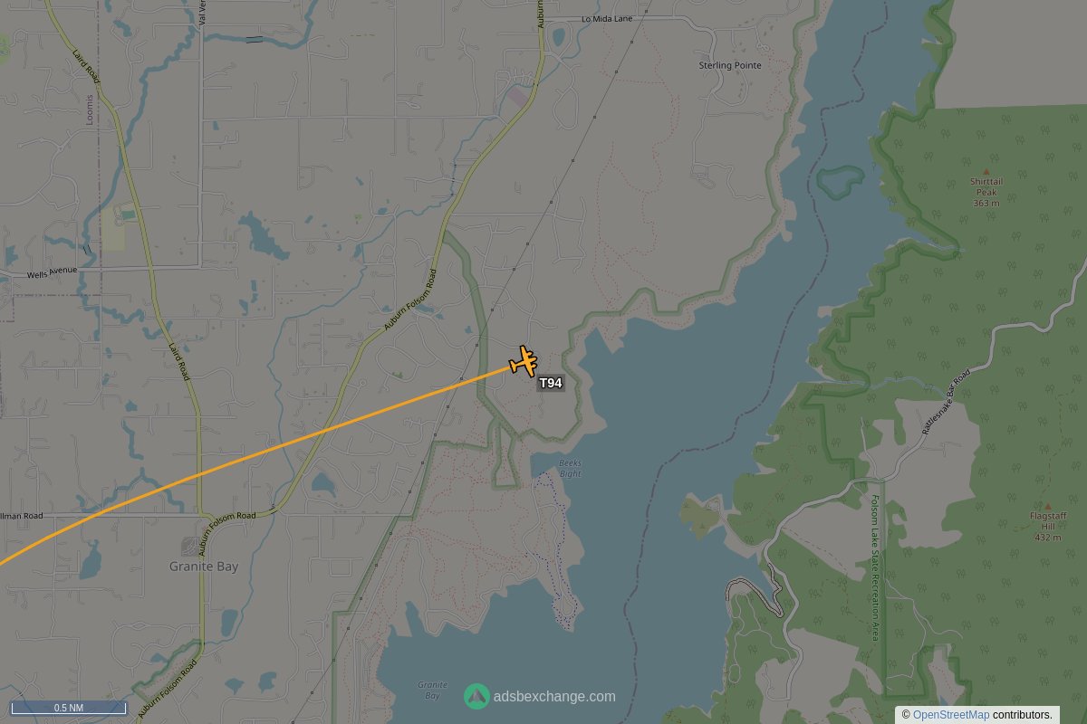ffoverhead's tweet image. CalFire aircraft #N442DF callsign #T94 (a S2P) was seen near Granite Bay, CA at approx 20:50 UTC squawking 1255 globe.adsbexchange.com/?icao=a5525c&amp;amp;z… #CalFire
