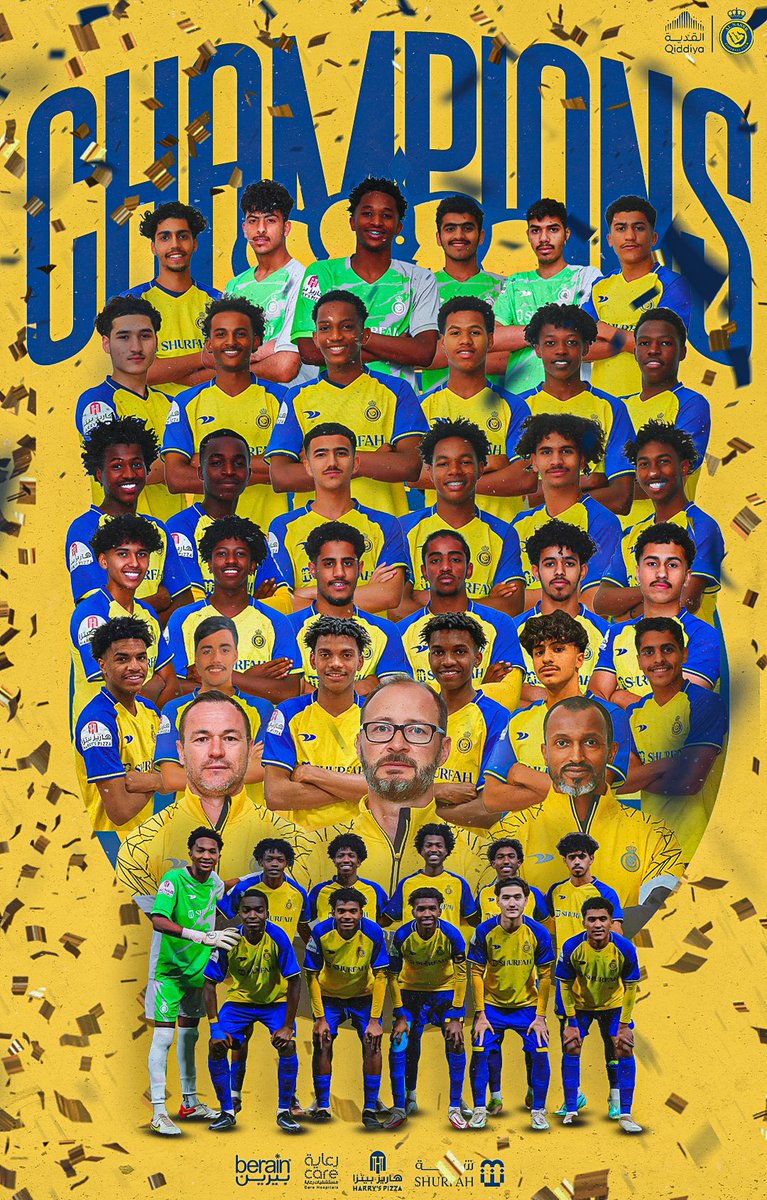 AlNassrFC's tweet photo. رسمييييًا 🤩
ناشئو #العالمي الأبطااااال 💛💛
يتوّجون أبطالًا للدوري السعودي للناشئين 🏆👏👏

#ناشئين_النصر_ابطال_الدوري https://t.co/6JoDdkkzgO