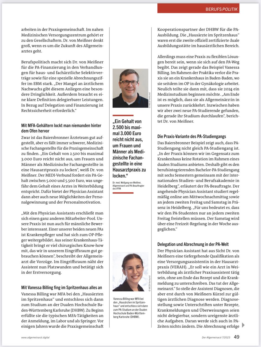 WCGvM's tweet photo. Der #Allgemeinarzt berichtet in Ausgabe 7/2023 über #Delegation in Zeiten des Ärztemangels:
„Rolle der Physician Assistants in der hausärztlichen #Versorgung“ - ein Erfahrungsbericht aus #Baiersbronn im #Nordschwarzwald.

@MEDIVERBUND - @regiopraxis - @MEDI_MVZ - #PA https://t.co/RiOpjMzXmp