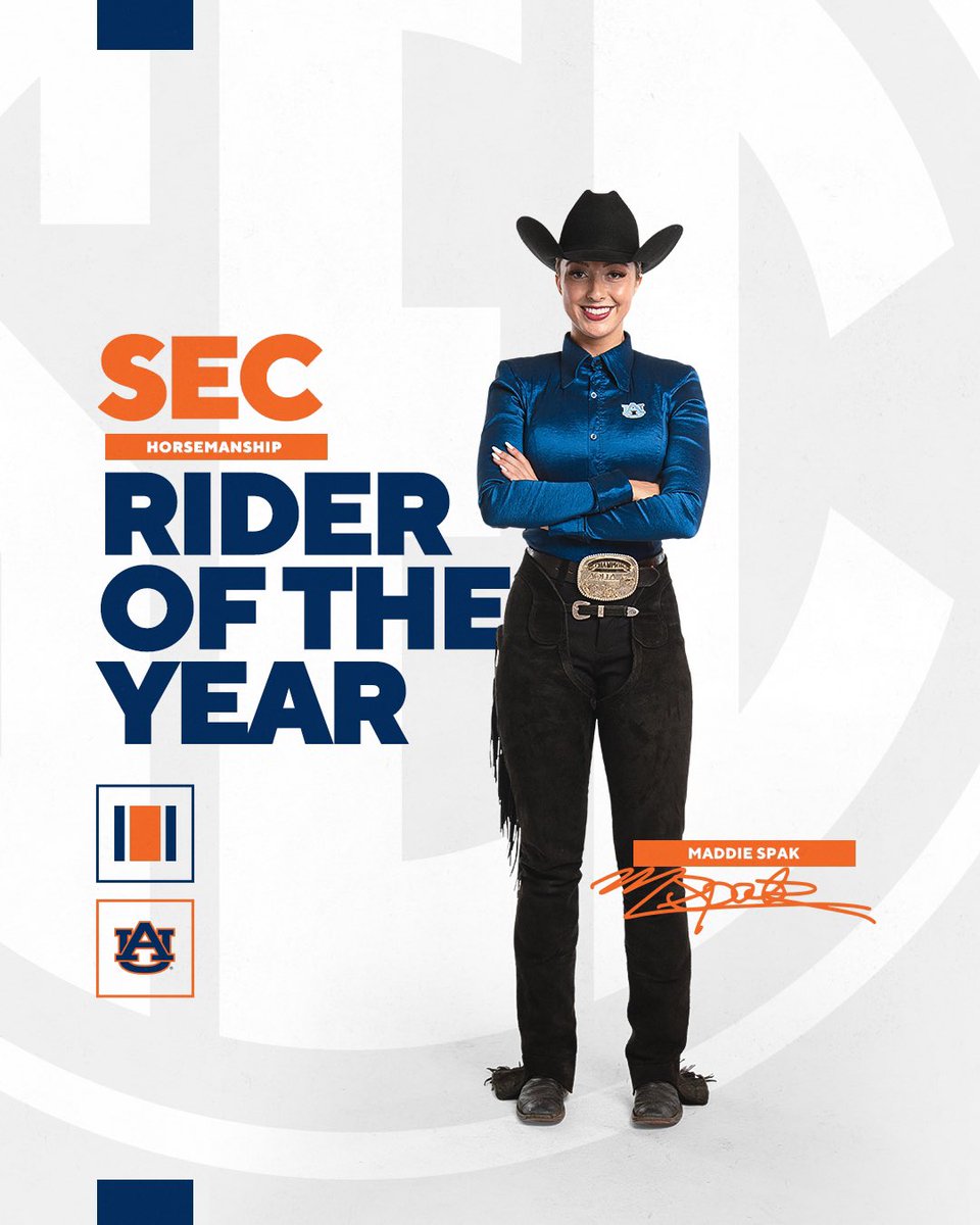𝙍𝙄𝘿𝙀𝙍 𝙊𝙁 𝙏𝙃𝙀 𝙔𝙀𝘼𝙍

Congrats to Maddie Spak!
✔️ 10-1-2 in Horsemanship
✔️ Auburn’s 5th-straight in the event

📰  auburntige.rs/3KMuhzT

#WarEagle | #AllOnTheLine