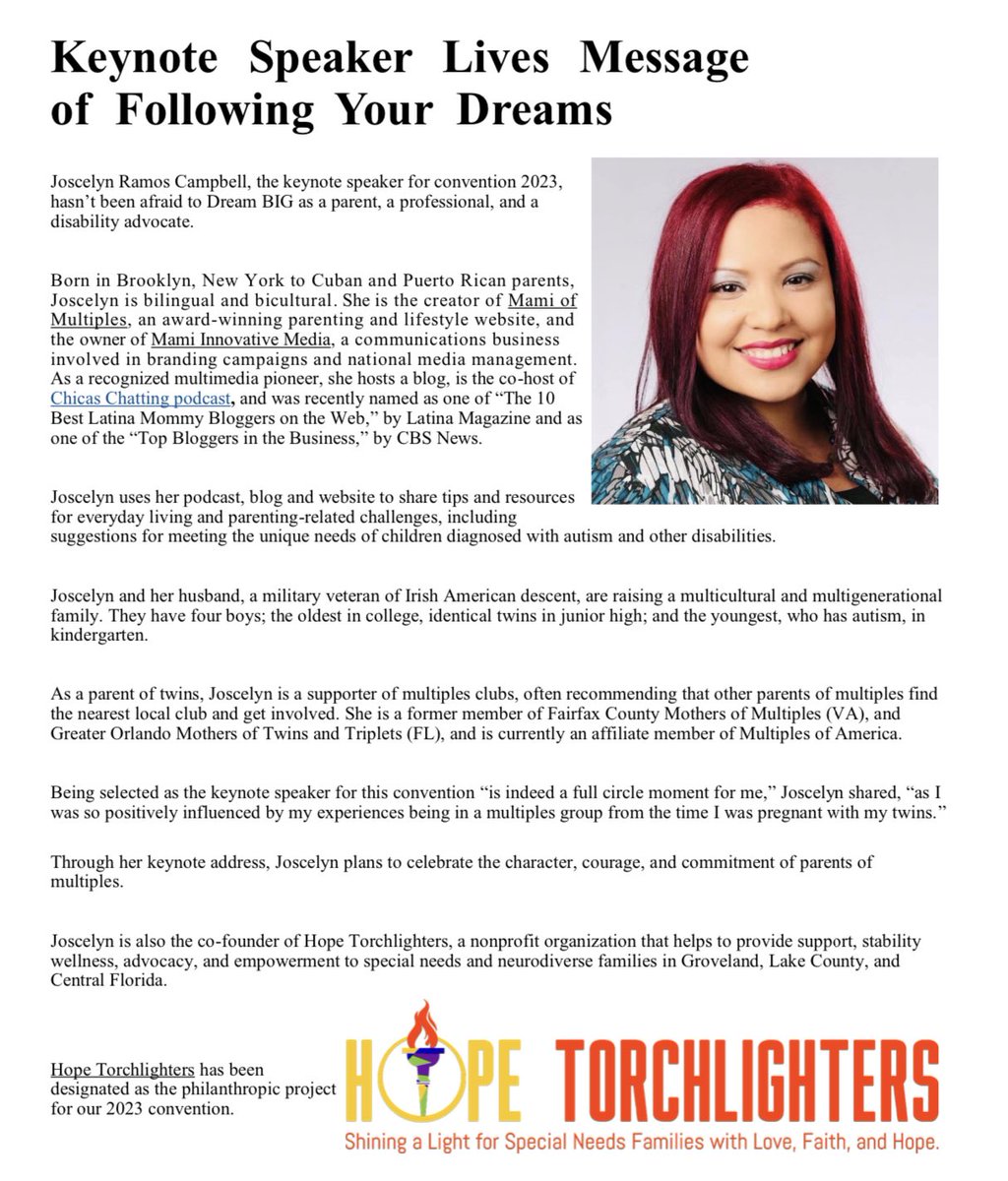 JoscelynRC's tweet photo. 🎤 Pleased to share that I will be the Keynote Speaker at the @multiplesofamerica "Dream Big" Annual #Convention at Walt #Disney World on July 27-29! Also, @hopetorchlighters has been designated as the philanthropic project!
https://t.co/IJEhNLXH7V 
#dreambig #twins #multiples https://t.co/c9iLzOBO5i