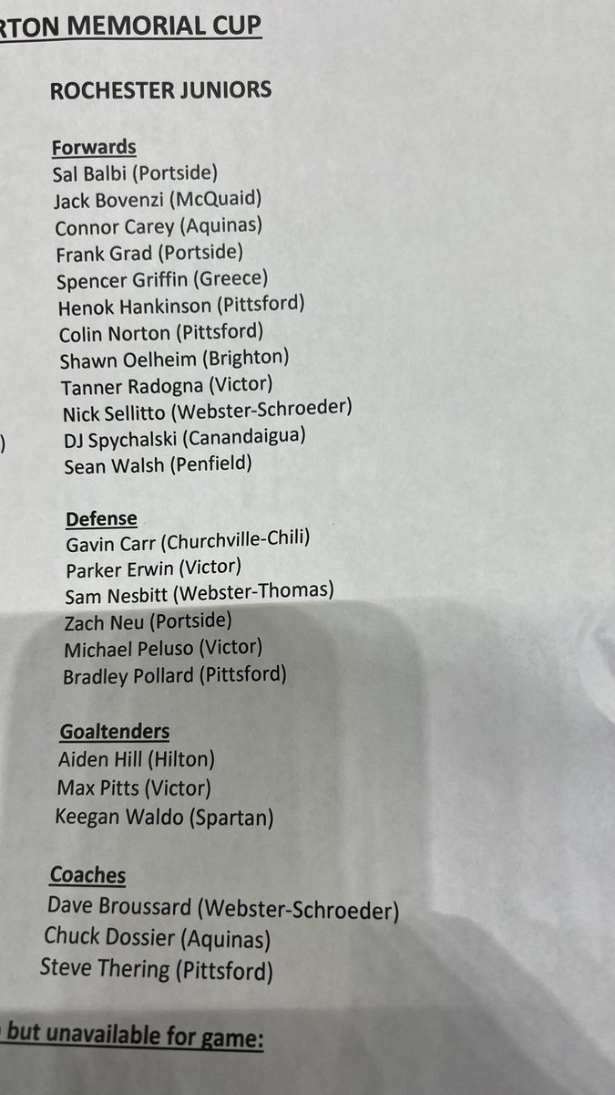 Good luck to everyone in tonight’s #BowmanCup in Buffalo! Lots of familiar faces in the Junior game, with 10 of the 20 players from our <a href="/ROCOHockey/">ROCO Hockey</a> roster. Chemistry shouldn’t be an issue! #RollRoco