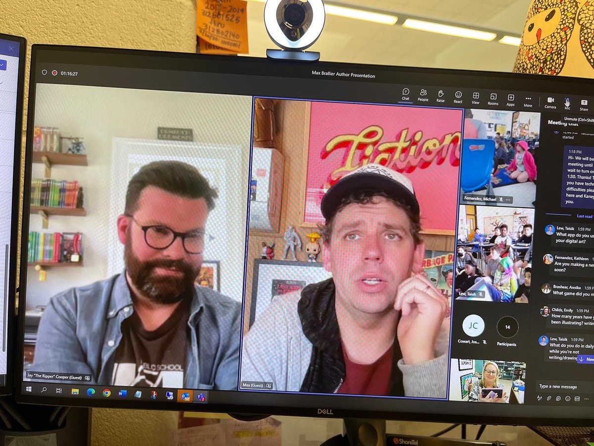 NPEmediacenter's tweet photo. Thank you Max Brallier and Jay Cooper for meeting our 3-5 graders today!! We are so lucky and YOU ROCK! Parents- order The Last Comics on Earth w/autographed bookplate- see our website for info.  @jaycooperart #maxbrallier @penguinkids @NPESprincipal @npepanthers @NewProspectPTA https://t.co/xeGqMVu01z