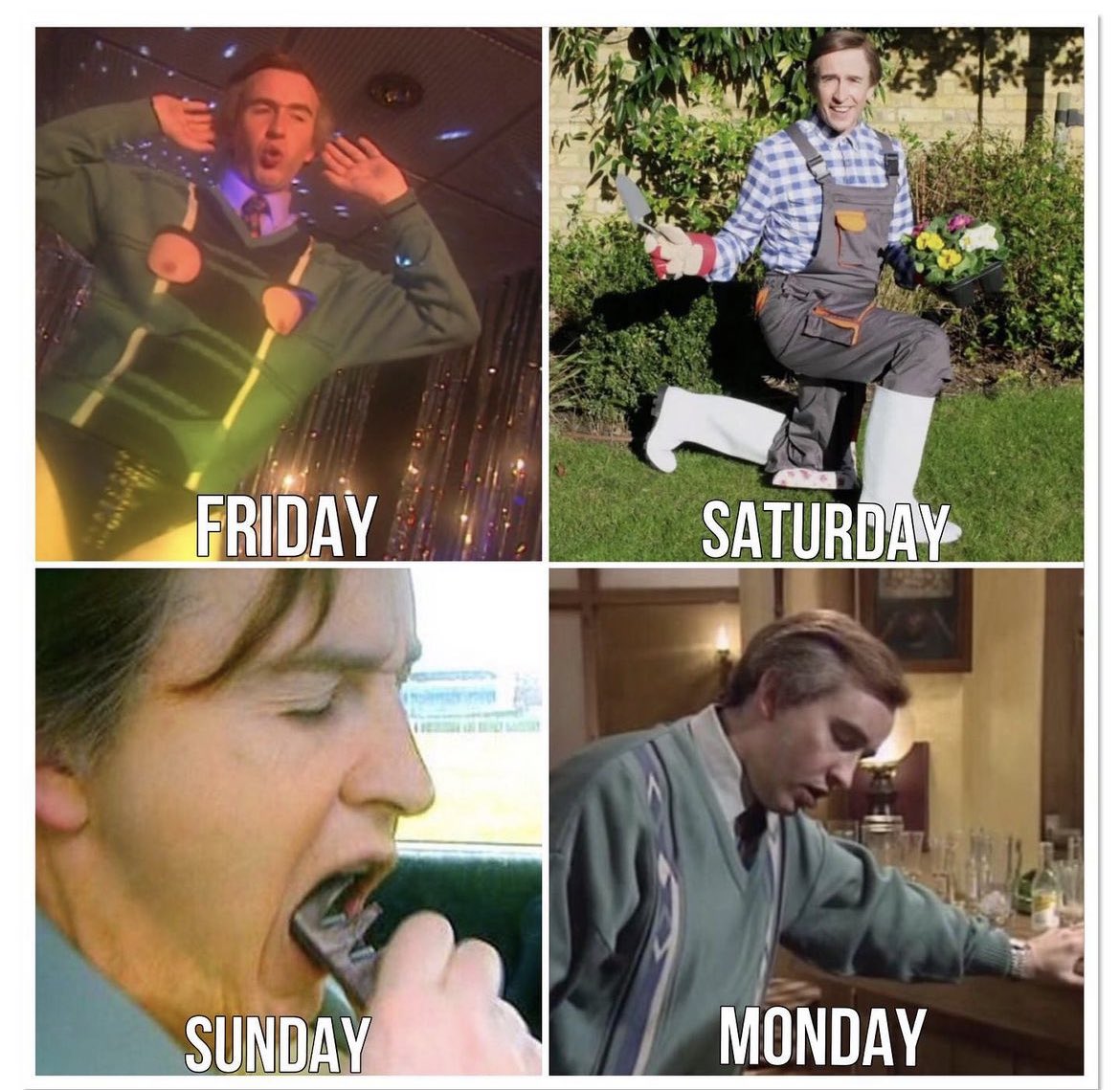 The four stages of bank holiday weekend. I feel attacked 😂