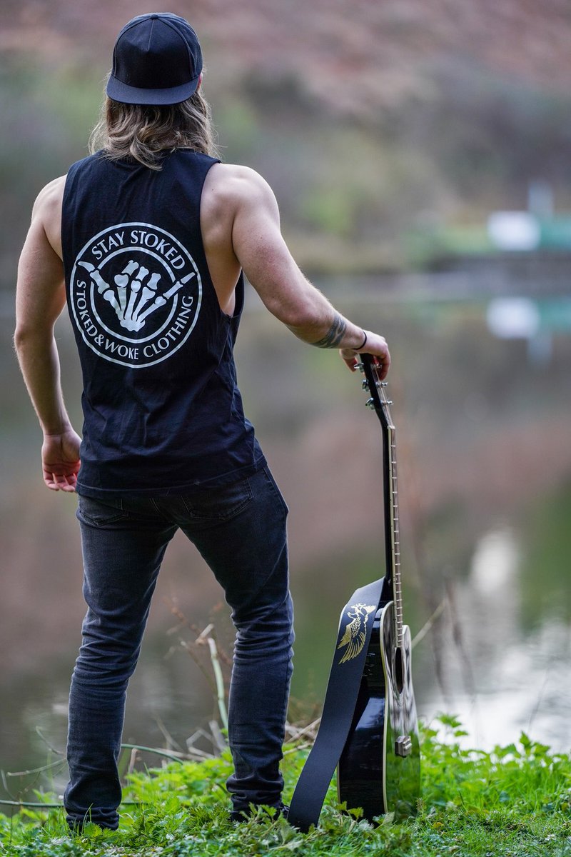 Stoked & Woke Clothing #stokedandwokeclothing #letsgetlost #explore #exploremore #guitarist #guitar #malemodel #musclefitness #fitness #photoshoot #guyswithlonghair #guyswithtattoos #capbackwards #travel #travelphotography #gym #tanktop #rocker #rockstyle #fashion