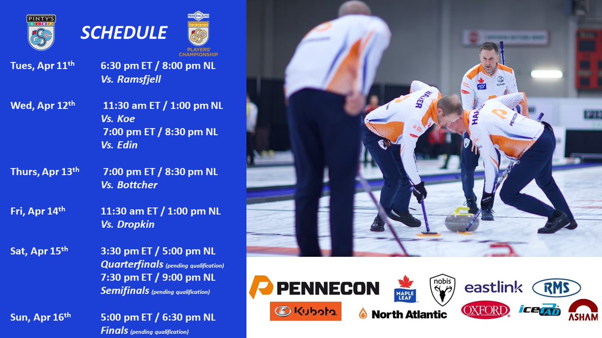 Arrived in Toronto safe and sound! Getting geared up for another exciting week of curling at the <a href="/grandslamcurl/">Grand Slam of Curling</a> Players' Championship! Check out our schedule below⬇️

📺Coverage starts Thursday on @sportsnet